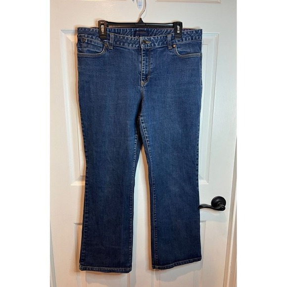Talbots Size 16 Boot cut denim blue jeans EUC dark wash classic style zip button - Picture 1 of 7